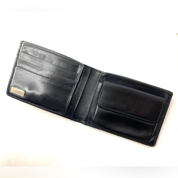 GUCCI 1990s GG MONOGRAM PVC LEATHER WALLET GOLD PLATE BIFOLD BLACK - Picture 4 of 9